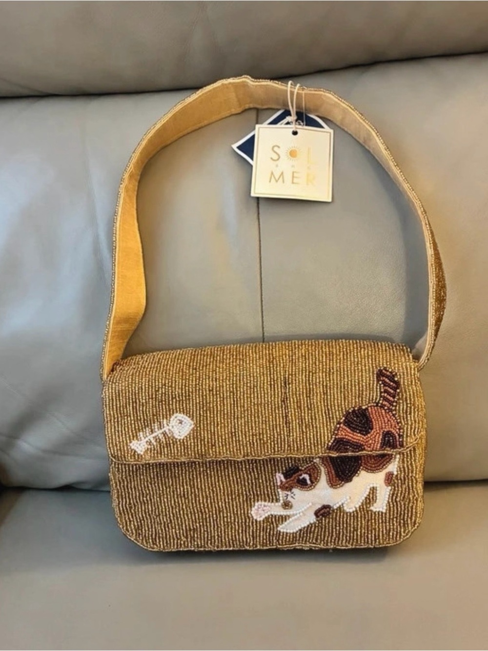 🐱✨ Sol and Mer Gold beaded shoulder bag with beautiful cat theme/detailing nwt
